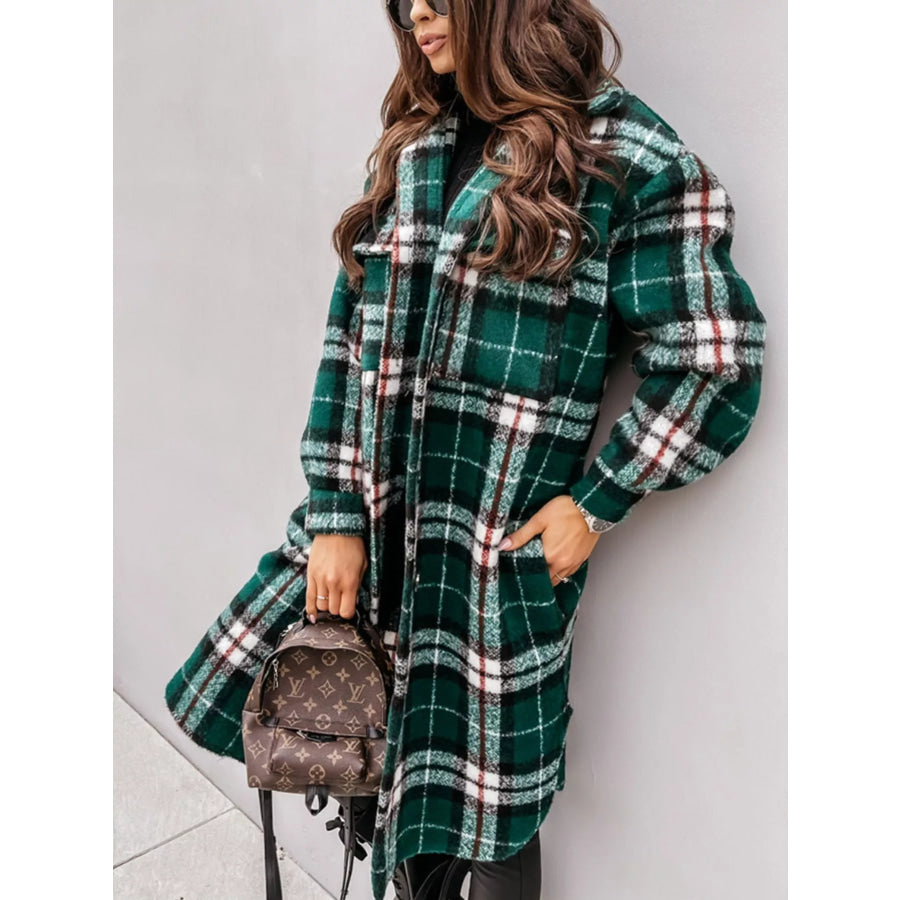 Longline Plaid Button Up Coat Apparel and Accessories