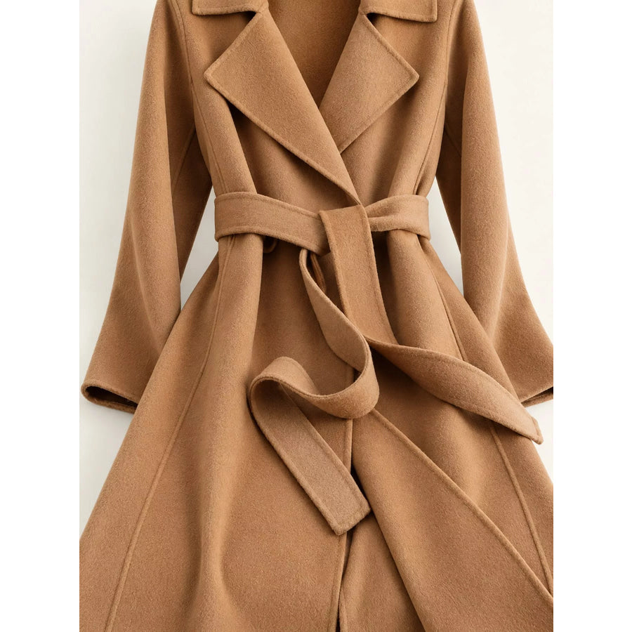 Longline Wool Coat with Waist-Defining Belt Apparel and Accessories