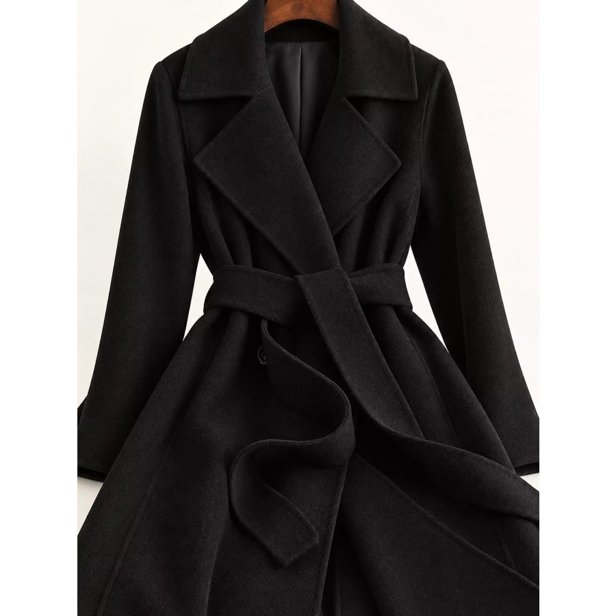 Longline Wool Coat with Waist-Defining Belt Apparel and Accessories