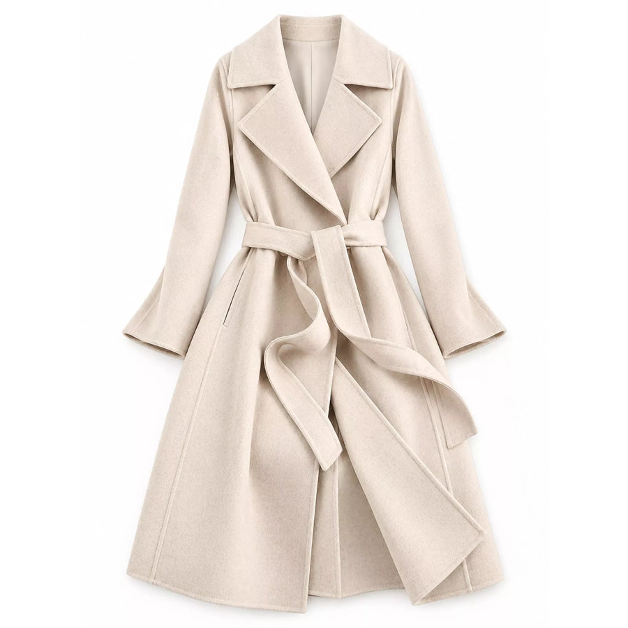 Longline Wool Coat with Waist-Defining Belt Apparel and Accessories