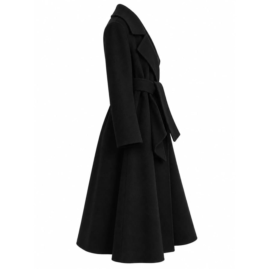 Longline Wool Coat with Waist-Defining Belt Apparel and Accessories