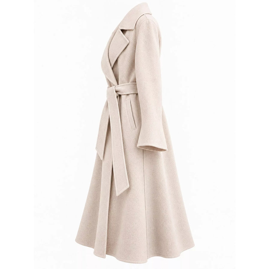 Longline Wool Coat with Waist-Defining Belt Apparel and Accessories