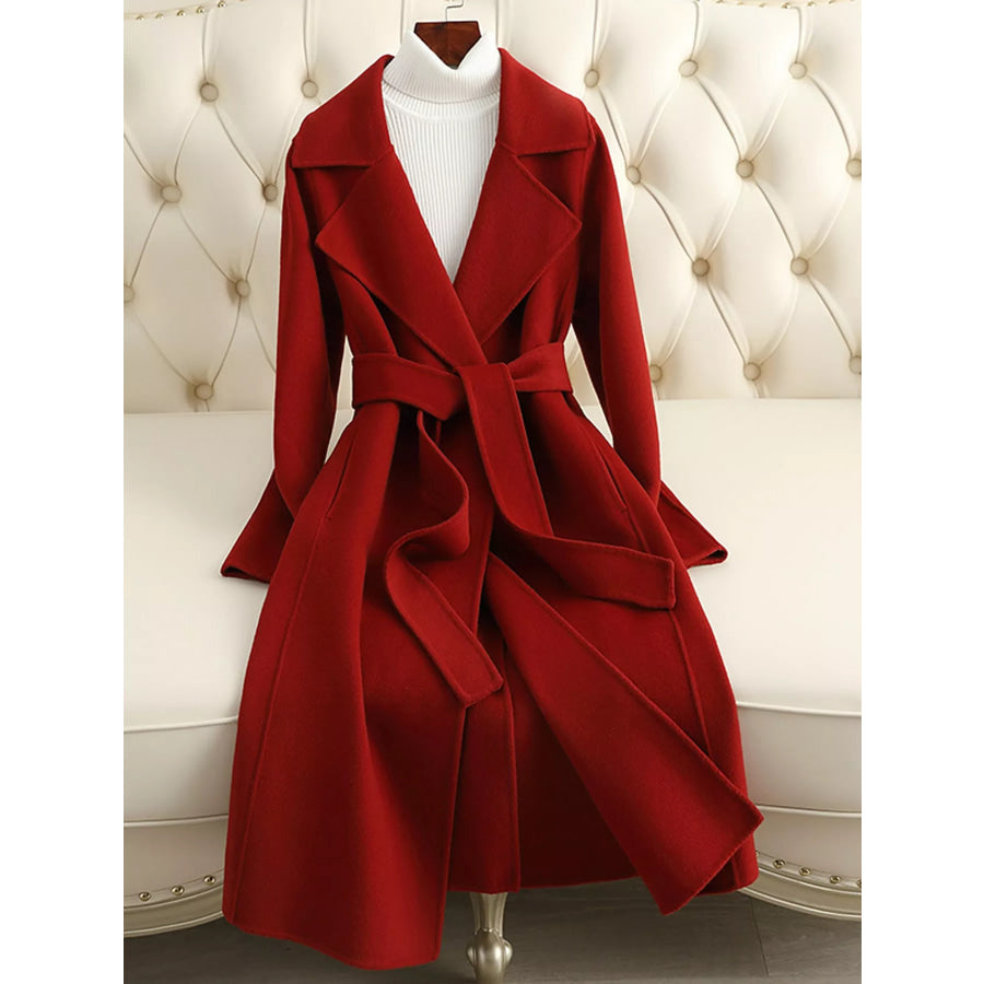 Longline Wool Coat with Waist-Defining Belt Apparel and Accessories