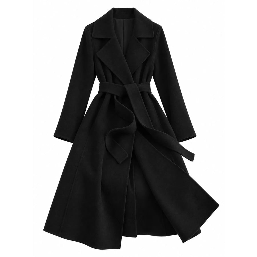 Longline Wool Coat with Waist-Defining Belt Apparel and Accessories