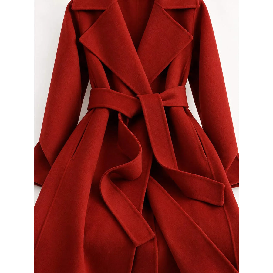 Longline Wool Coat with Waist-Defining Belt Apparel and Accessories