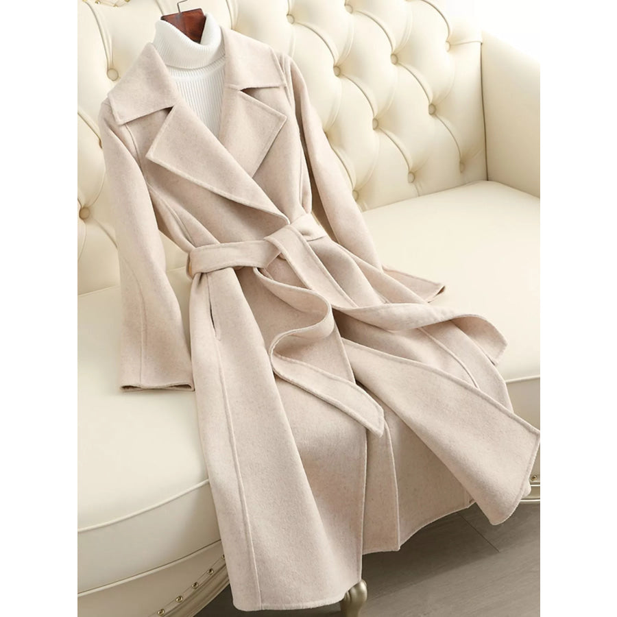 Longline Wool Coat with Waist-Defining Belt Apparel and Accessories