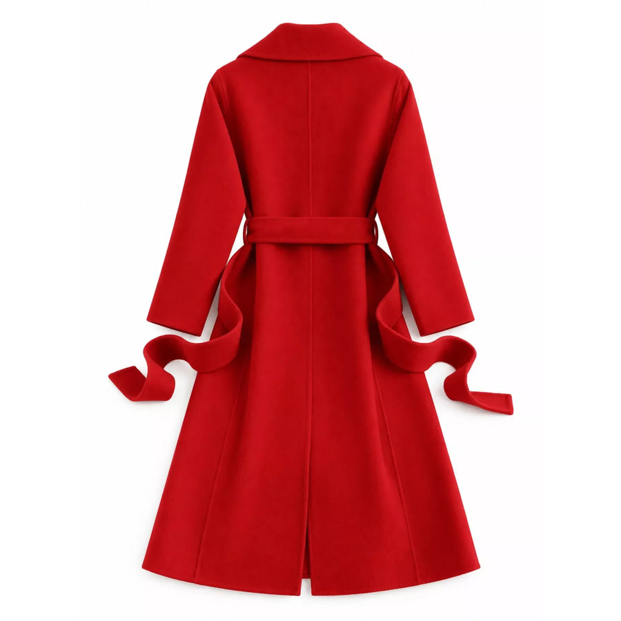 Longline Wool Coat with Waist-Defining Belt Apparel and Accessories