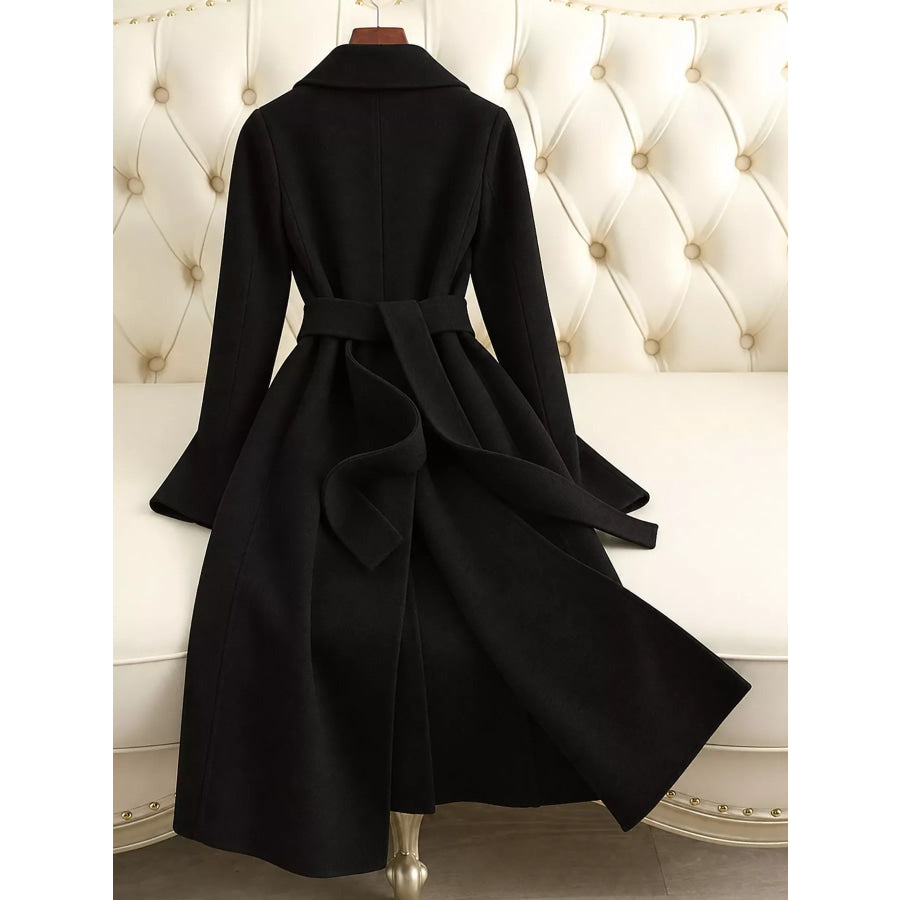 Longline Wool Coat with Waist-Defining Belt Apparel and Accessories