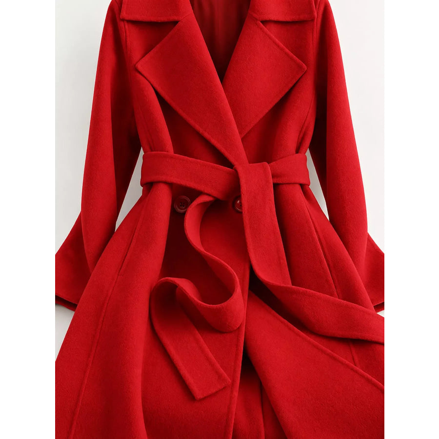Longline Wool Coat with Waist-Defining Belt Apparel and Accessories