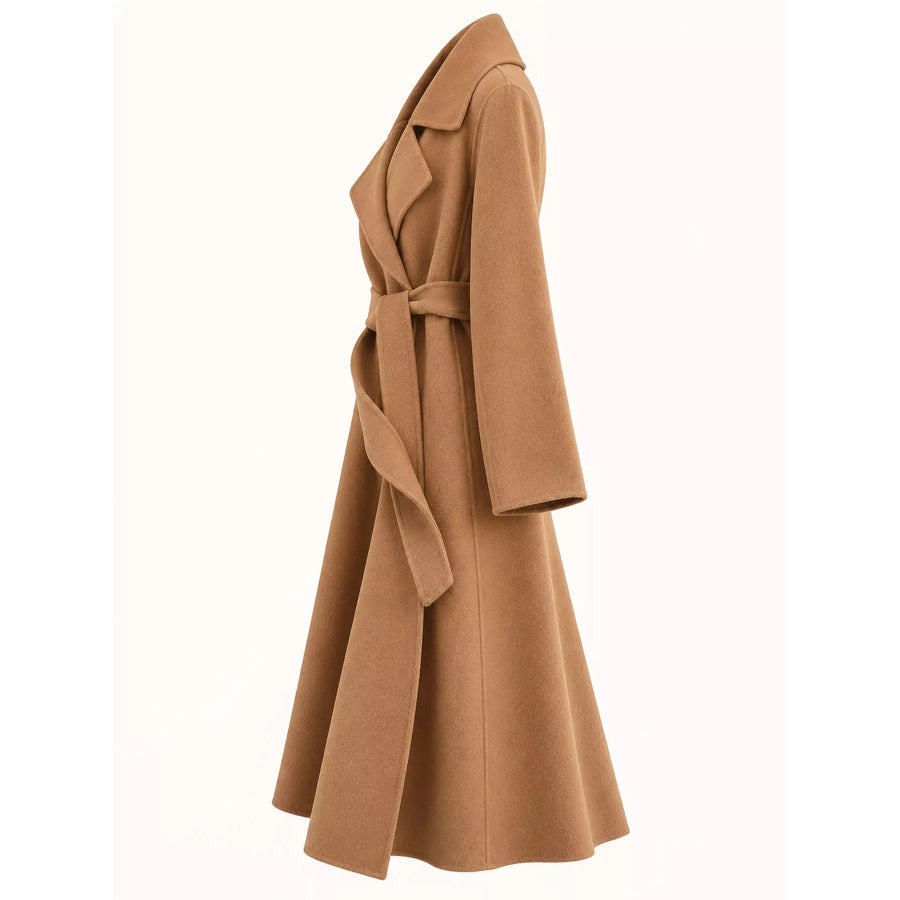Longline Wool Coat with Waist-Defining Belt Apparel and Accessories