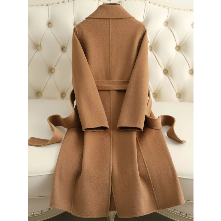 Longline Wool Coat with Waist-Defining Belt Apparel and Accessories