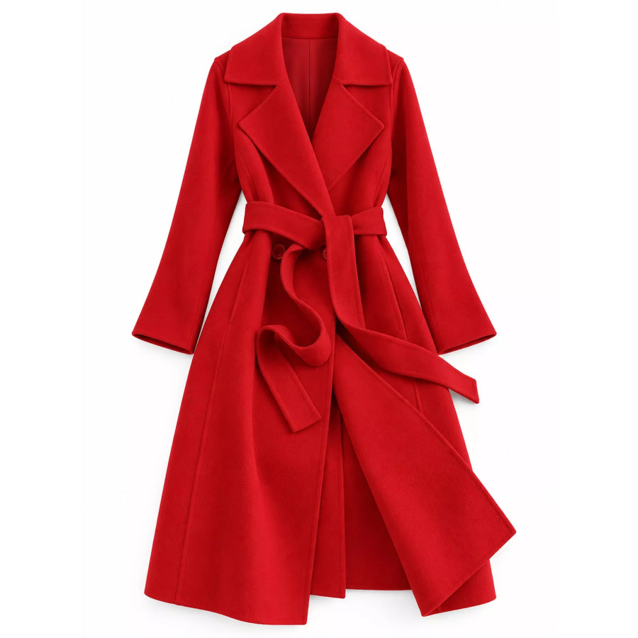 Longline Wool Coat with Waist-Defining Belt Bright Red / XS Apparel and Accessories