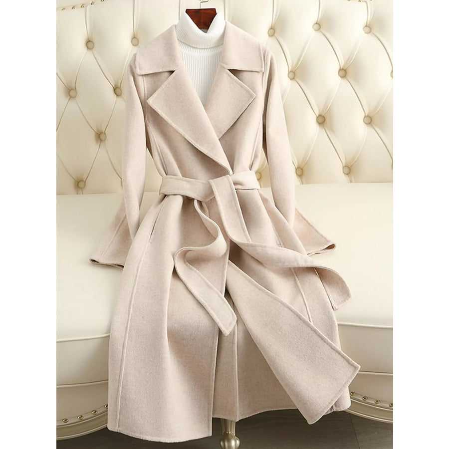 Longline Wool Coat with Waist-Defining Belt Off White / XS Apparel and Accessories