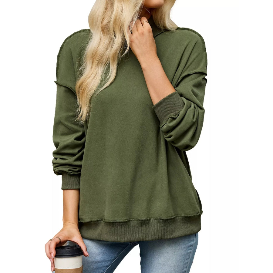 Loose Fit Crew Neck Sweatshirt Army Green / S Apparel and Accessories