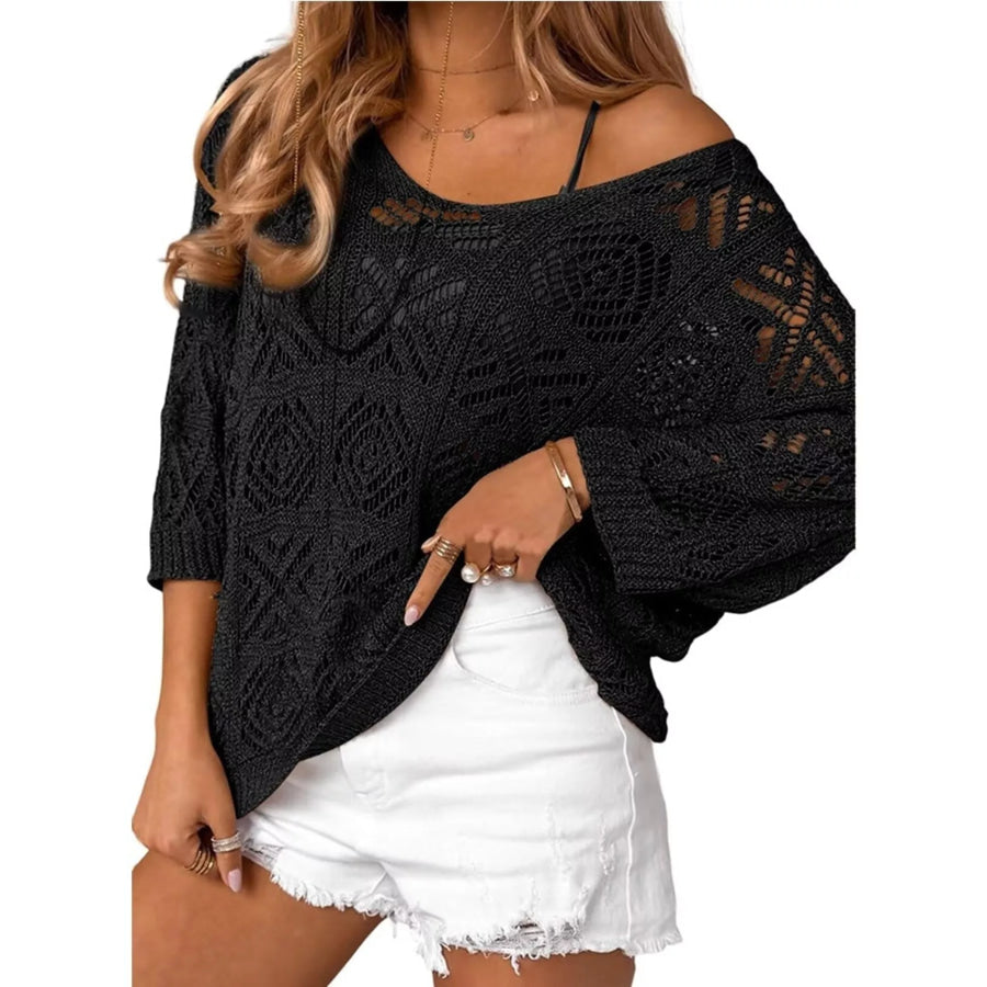 Loose Fit Crochet Knit Cover-Up Apparel and Accessories