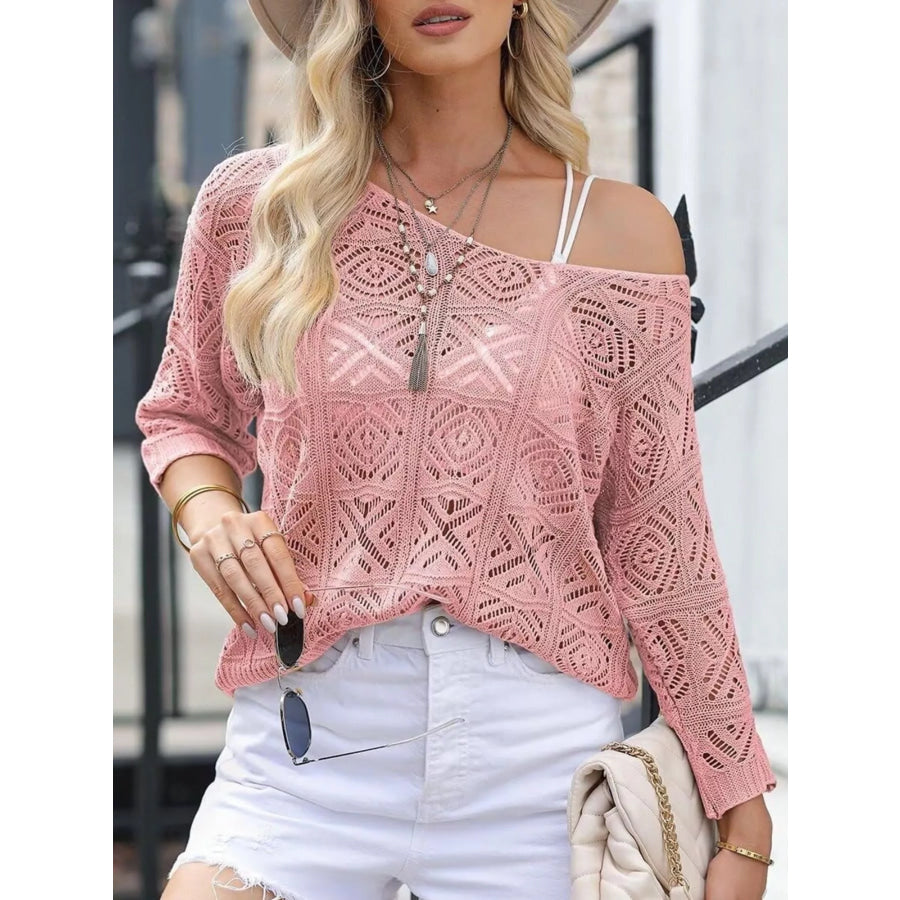 Loose Fit Crochet Knit Cover-Up Pink / S Apparel and Accessories