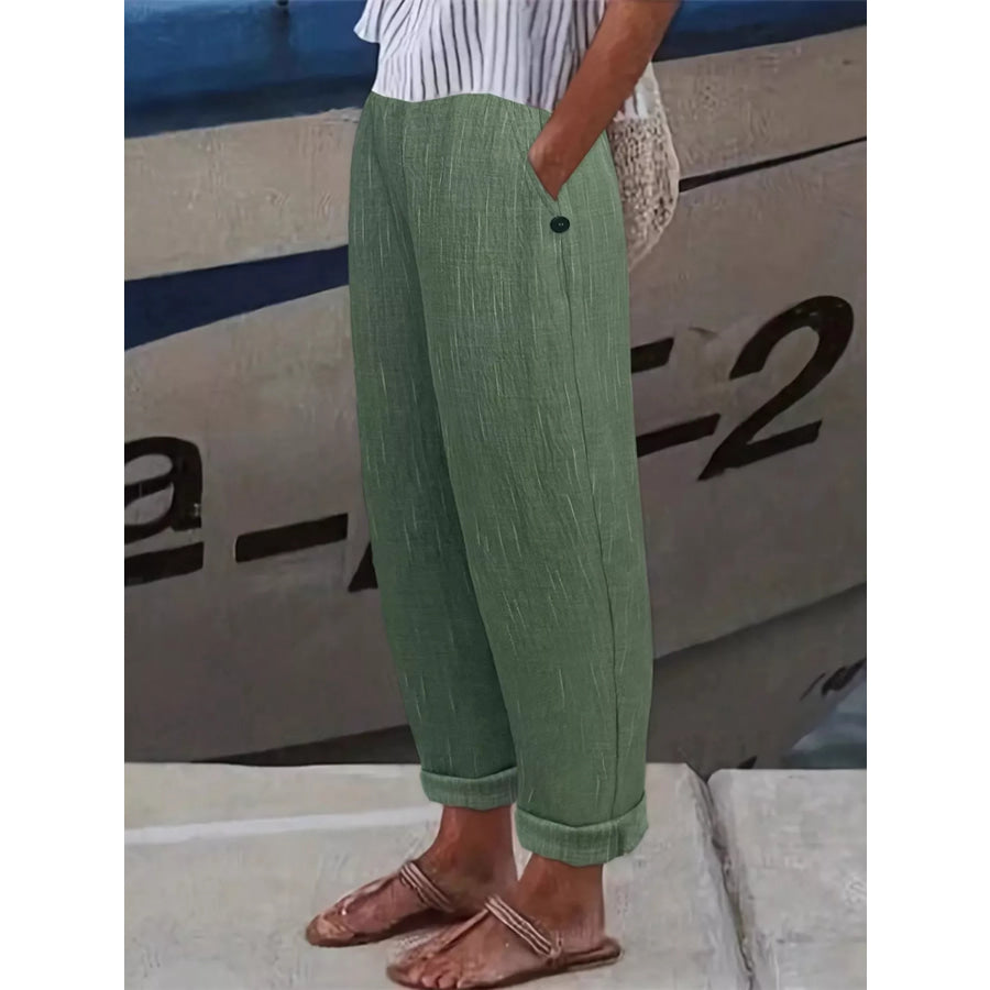 Loose Fit Cropped Pants Army Green / S Apparel and Accessories