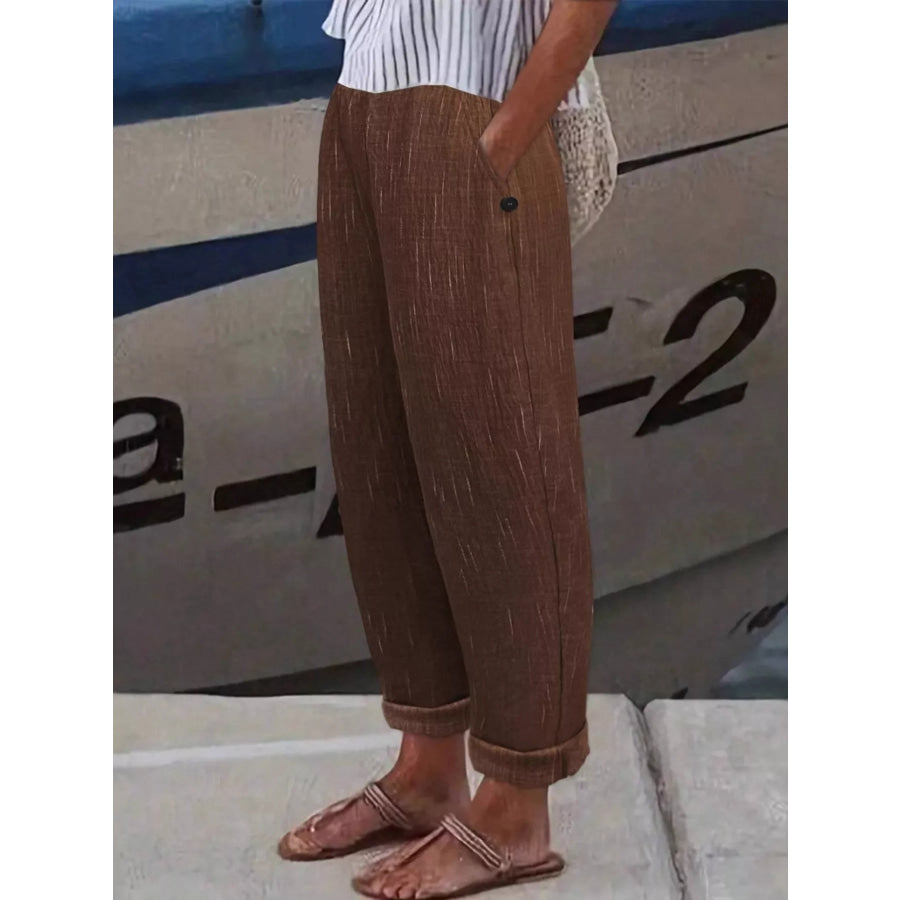 Loose Fit Cropped Pants Dark Brown / S Apparel and Accessories