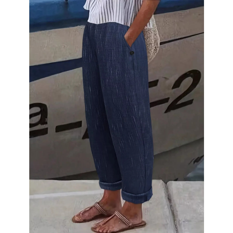 Loose Fit Cropped Pants Navy / S Apparel and Accessories
