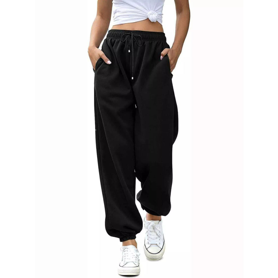 Loose Fit Drawstring Joggers Black / S Apparel and Accessories
