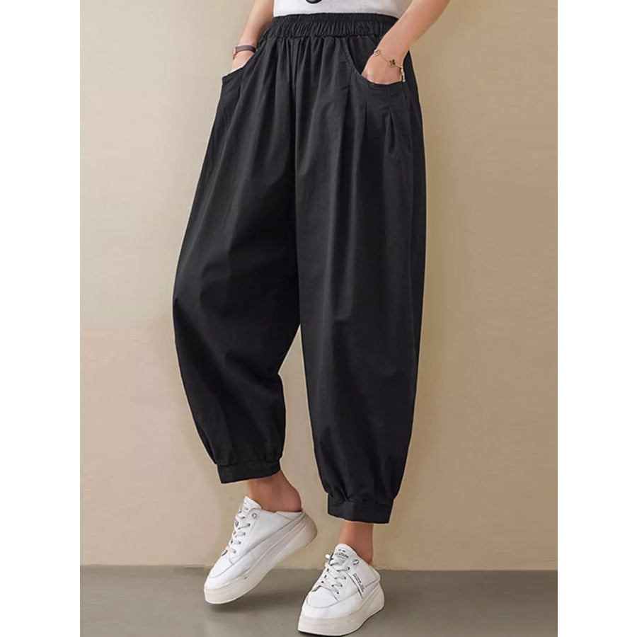 Loose Fit Elastic Waist Harem Pants Black / M Apparel and Accessories