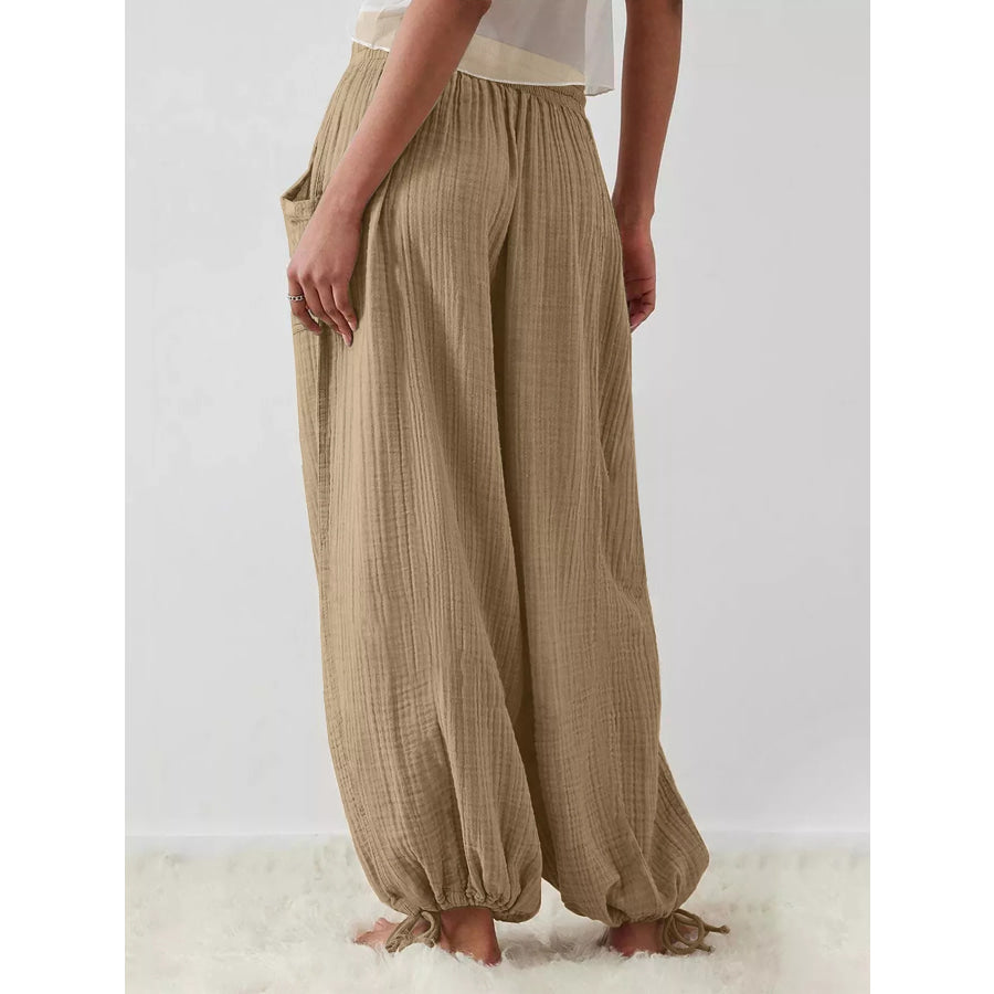 Loose Fit Gauze Drawstring Pants Taupe / S Apparel and Accessories