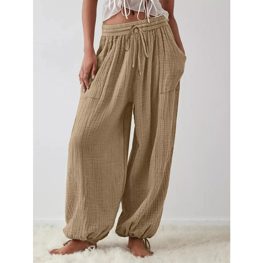 Loose Fit Gauze Drawstring Pants Taupe / S Apparel and Accessories
