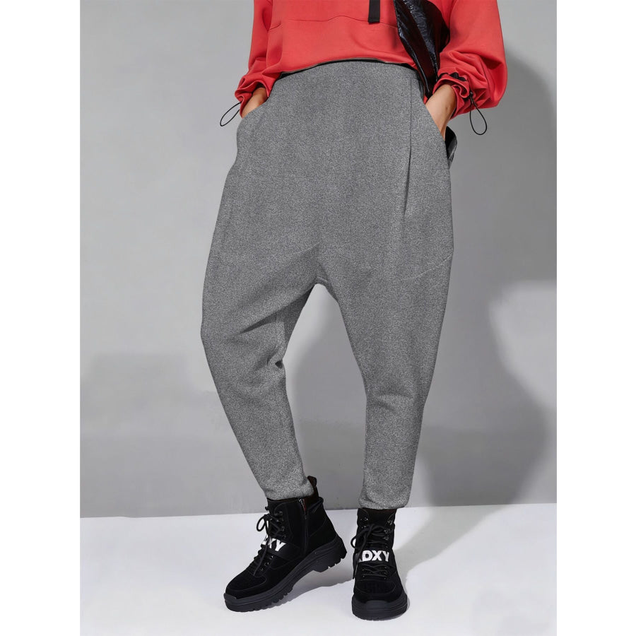 Loose Fit Harem Pants with Pockets Apparel and Accessories