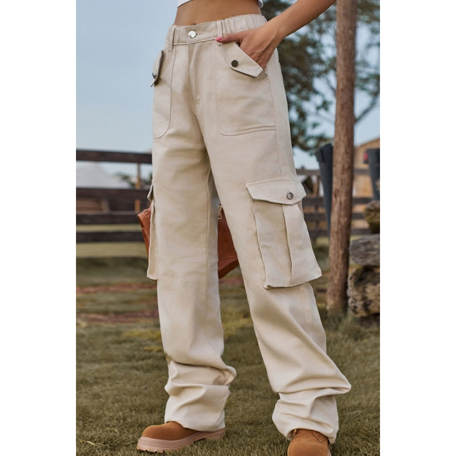 Loose Fit Long Jeans with Pockets Sand / S