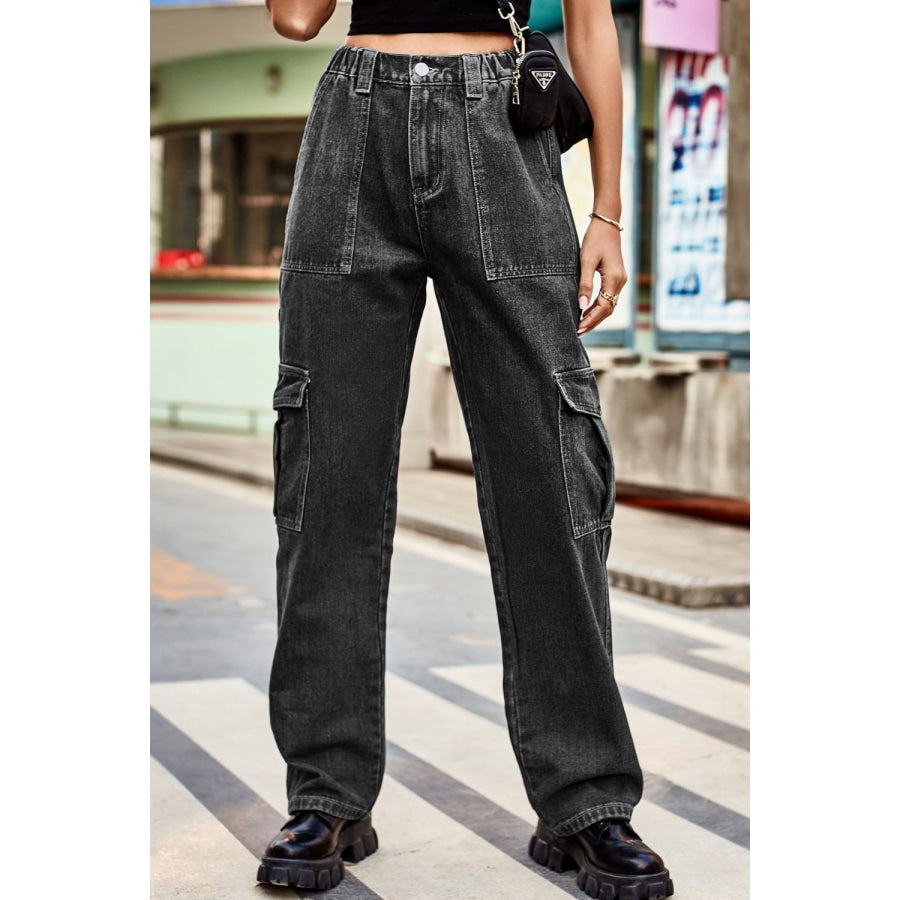 Loose Fit Long Pants with Pockets Dark / S