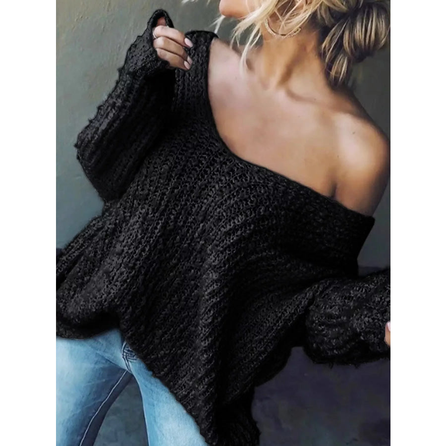 Loose Fit Long Sleeve Sweater Black / S Apparel and Accessories