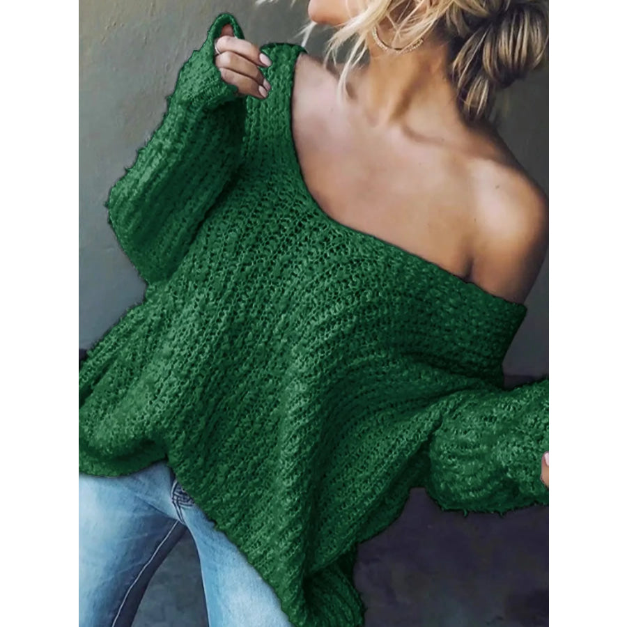 Loose Fit Long Sleeve Sweater Green / S Apparel and Accessories