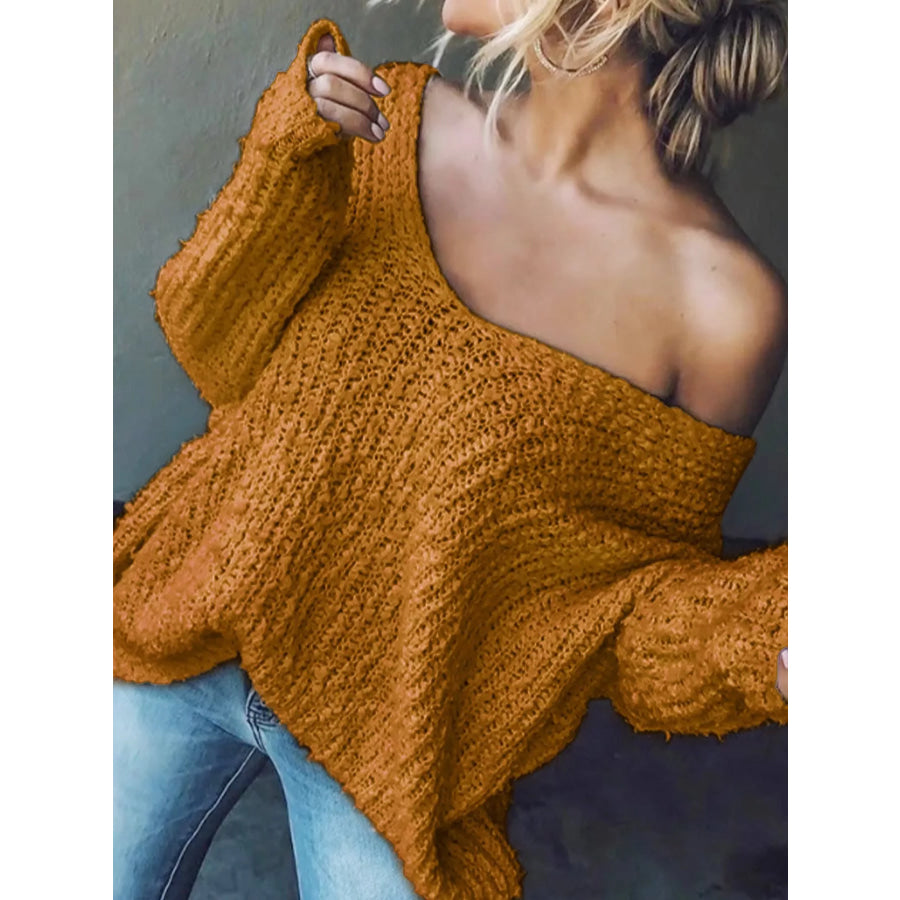 Loose Fit Long Sleeve Sweater Orange / S Apparel and Accessories