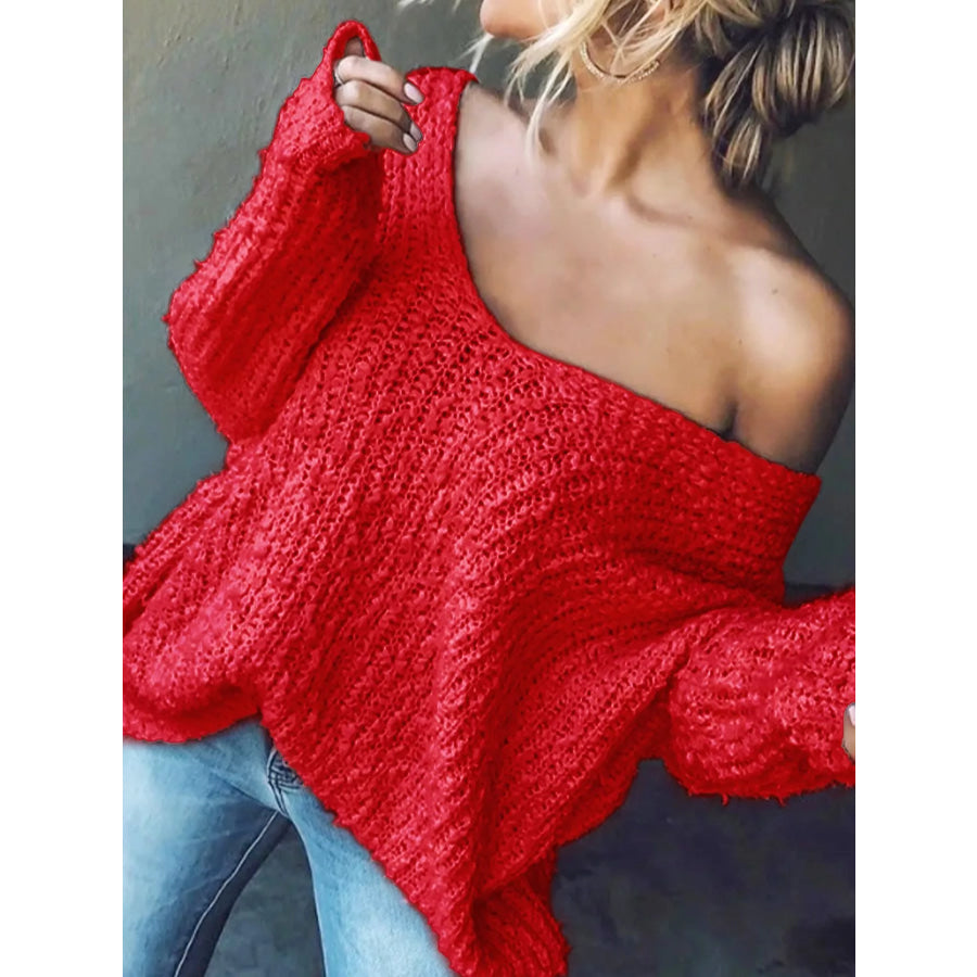 Loose Fit Long Sleeve Sweater Red / S Apparel and Accessories