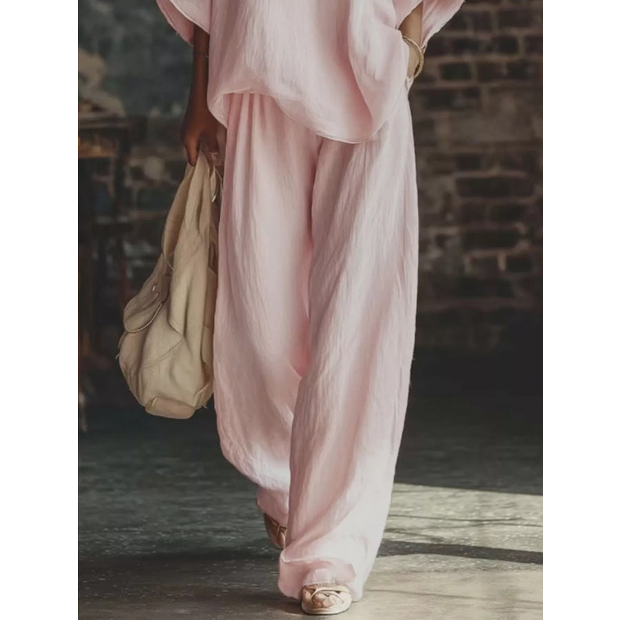 Loose Fit Notched Top and Pants Set Apparel Accessories