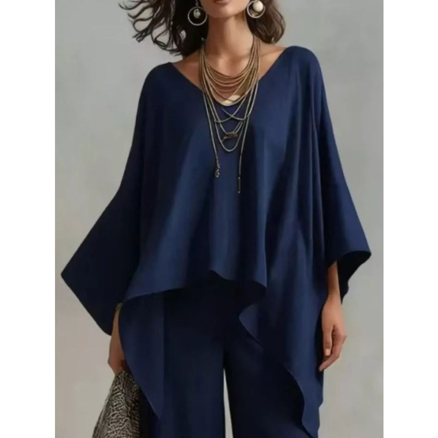 Loose Fit V-Neck Top and Pants Two-Piece Set Apparel and Accessories