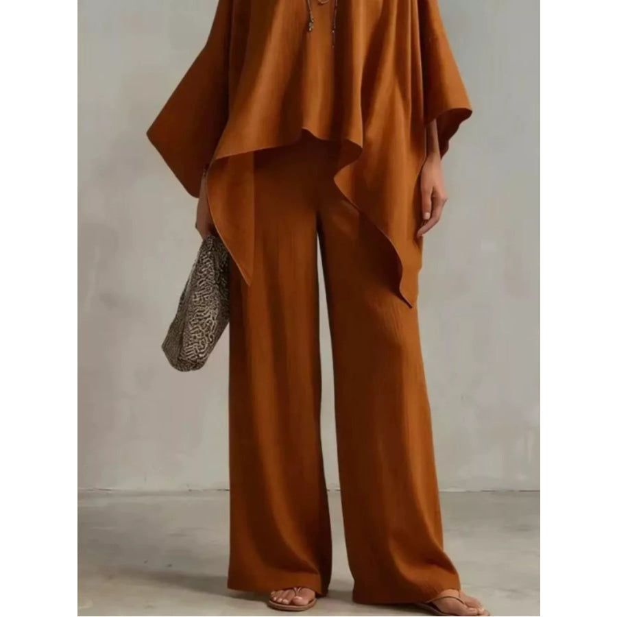 Loose Fit V-Neck Top and Pants Two-Piece Set Apparel and Accessories