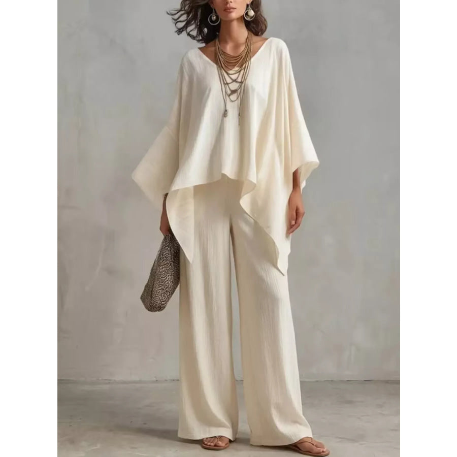 Loose Fit V-Neck Top and Pants Two-Piece Set Apparel and Accessories