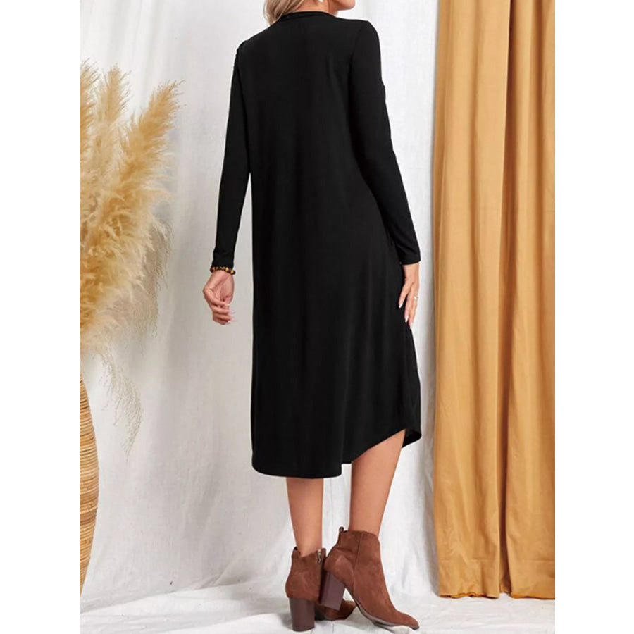 Loose Long Sleeve Midi Dress with Pockets Apparel and Accessories
