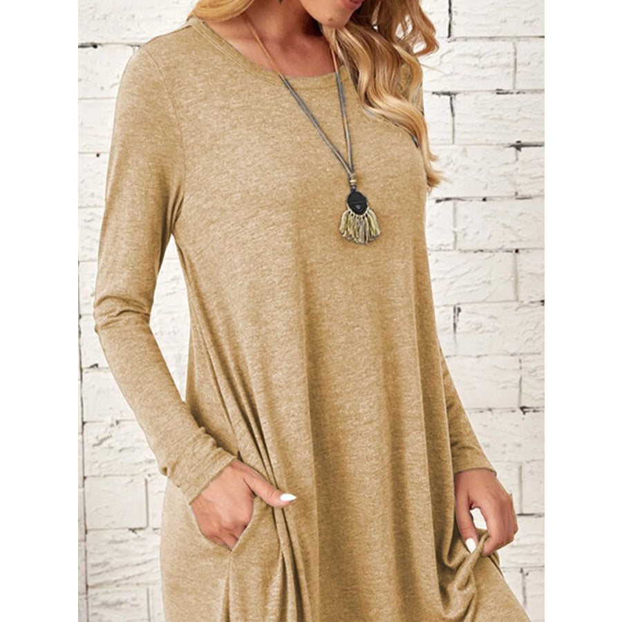 Loose Long Sleeve Midi Dress with Pockets Apparel and Accessories