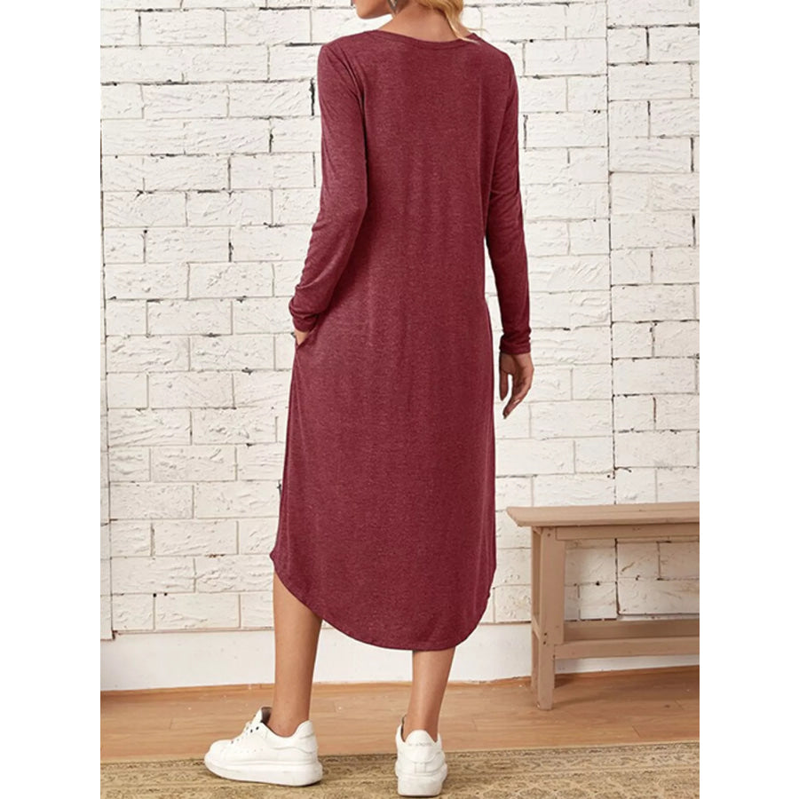 Loose Long Sleeve Midi Dress with Pockets Apparel and Accessories