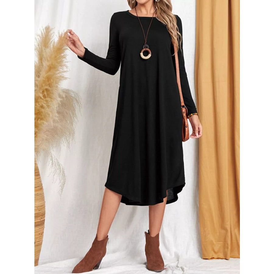 Loose Long Sleeve Midi Dress with Pockets Apparel and Accessories