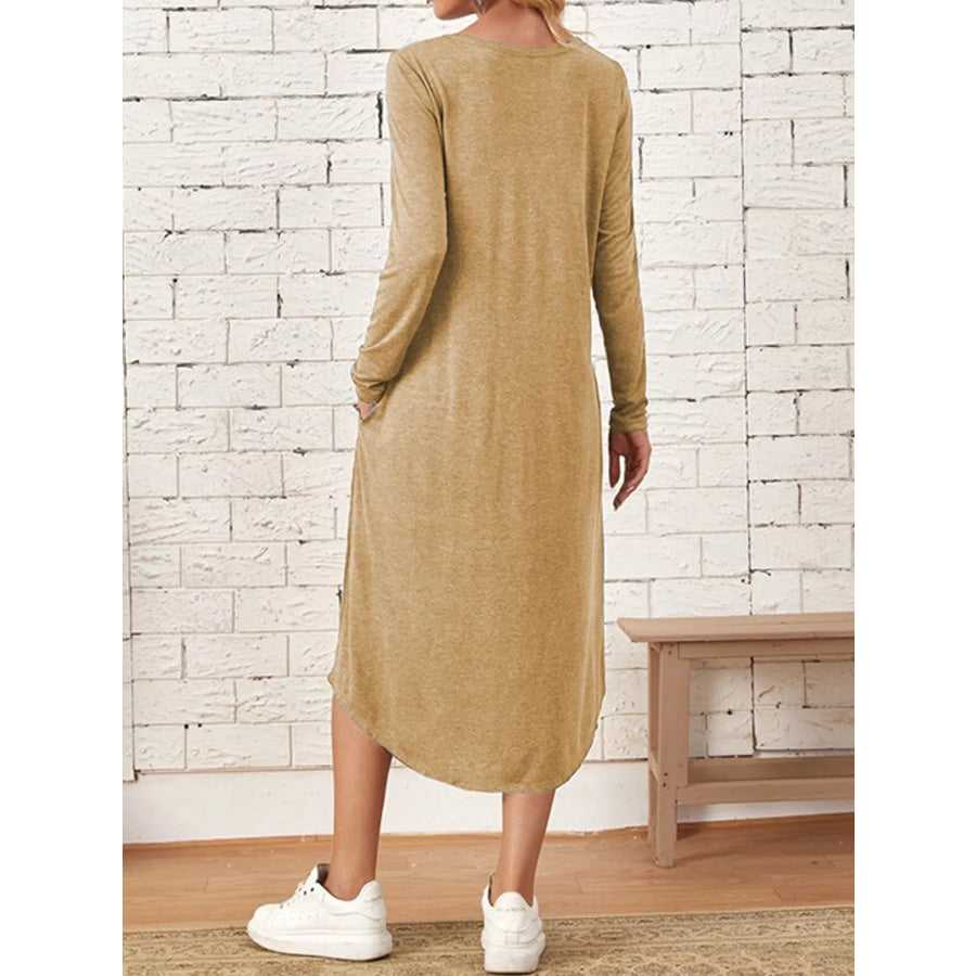 Loose Long Sleeve Midi Dress with Pockets Apparel and Accessories