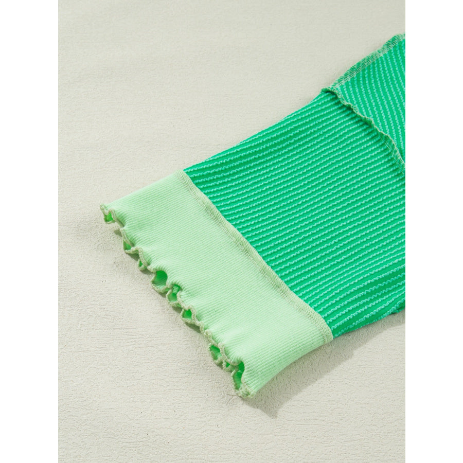 Loose Uneven Hem Twist Ribbed T Shirt Apparel and Accessories