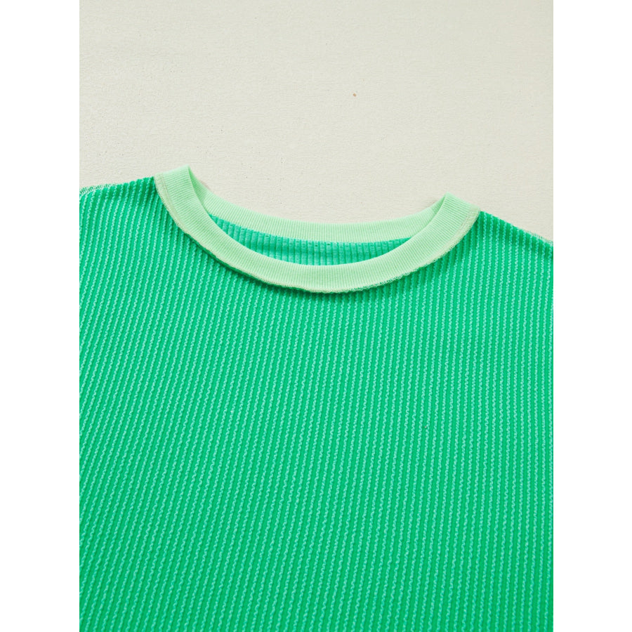 Loose Uneven Hem Twist Ribbed T Shirt Apparel and Accessories