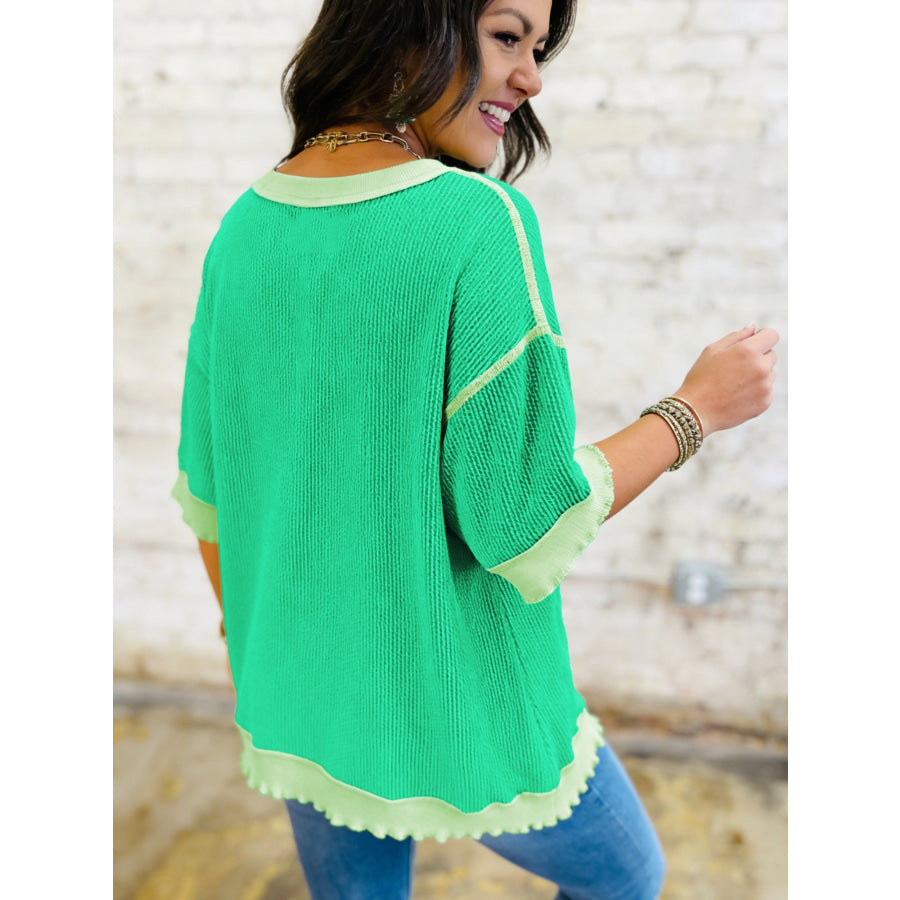 Loose Uneven Hem Twist Ribbed T Shirt Apparel and Accessories