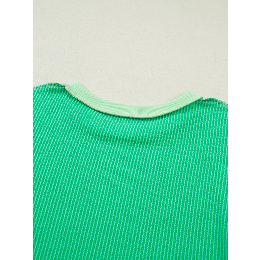Loose Uneven Hem Twist Ribbed T Shirt Apparel and Accessories