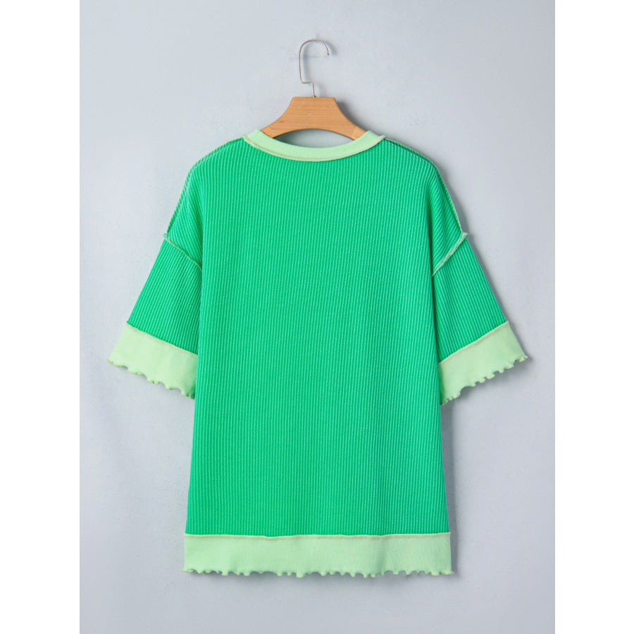 Loose Uneven Hem Twist Ribbed T Shirt Apparel and Accessories