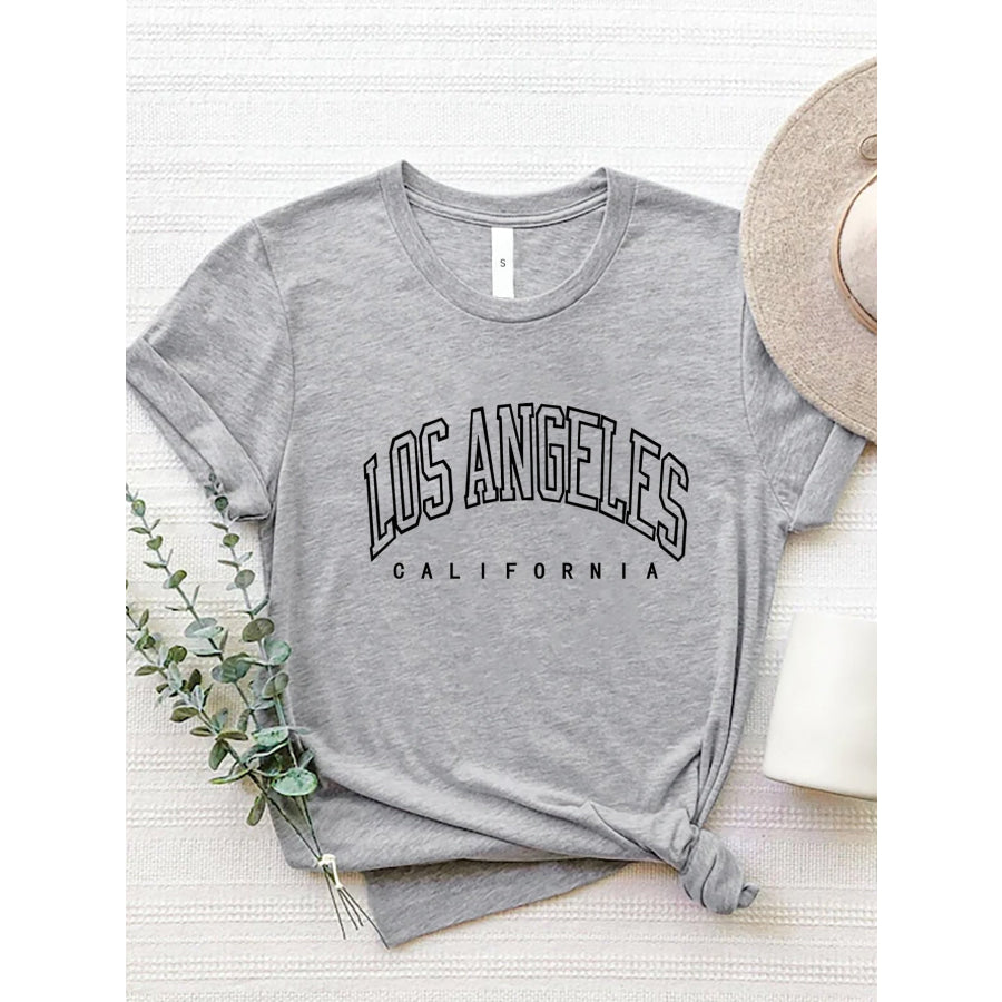 LOS ANGELES CALIFORNIA Round Neck T - Shirt Heather Gray / S Apparel and Accessories