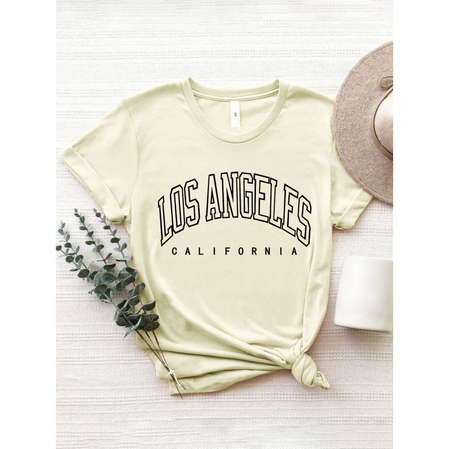 LOS ANGELES CALIFORNIA Round Neck T - Shirt Sand / S Apparel and Accessories